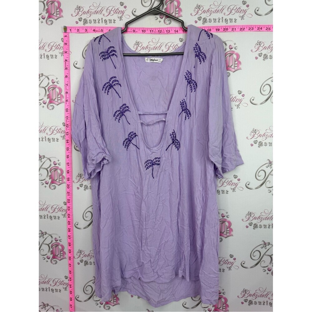 Salty lemon coverup beach Light Lavender Embroidered V-Neck Swim Coverup